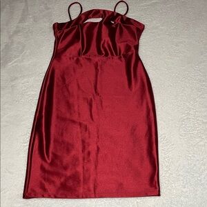 Joe & Elle Burgundy Satin Midi Dress with Cutout Detail